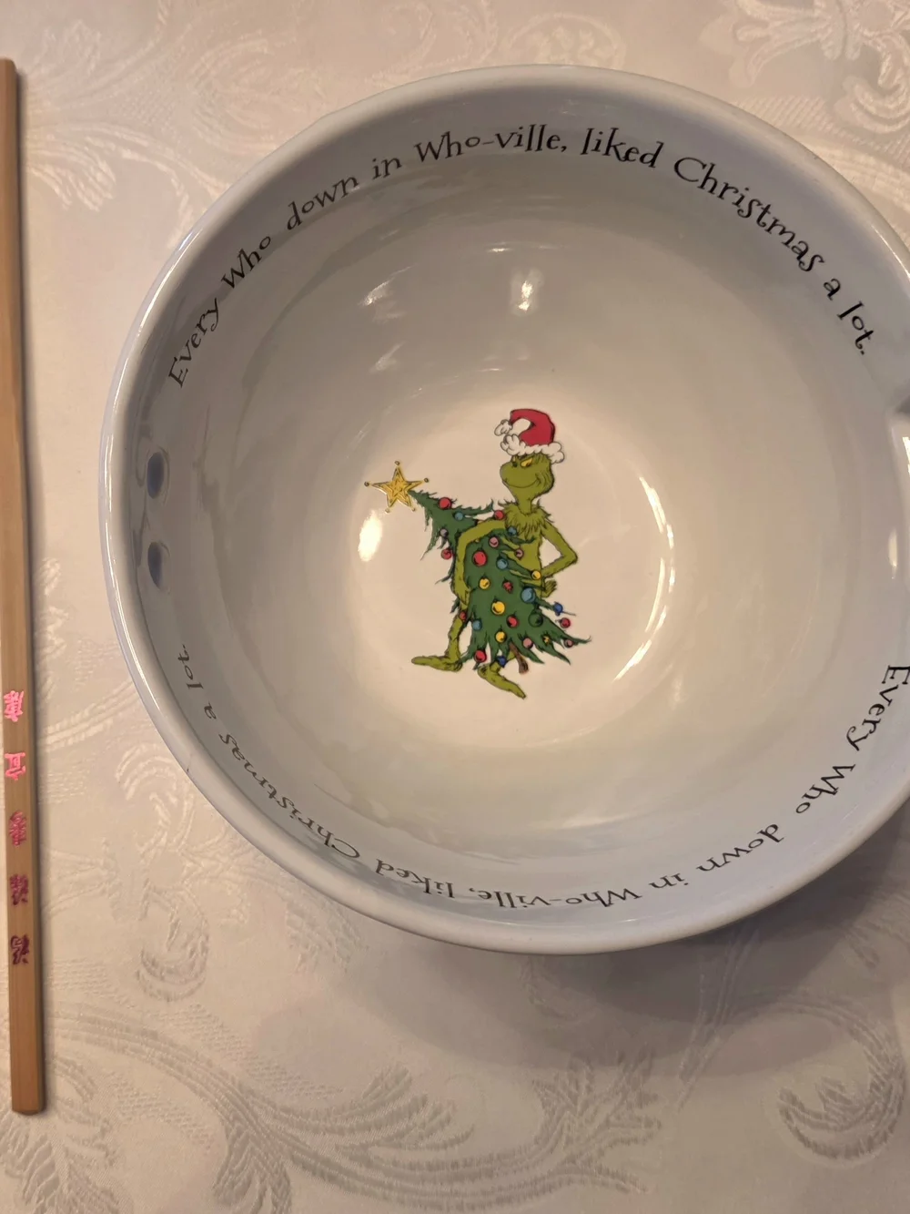 Collectible Grinch Christmas Holiday Ramen Bowl with New Chopsticks